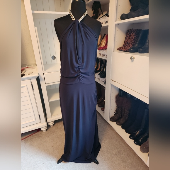 NWT Veronica Beard REZE CHAIN-LINK HALTER DRESS Navy L - Picture 6 of 13